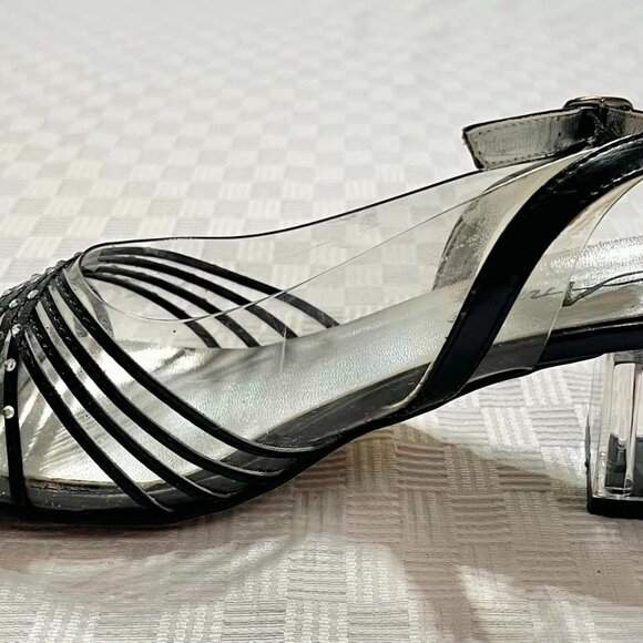 Size  7 Wide Annie Black & Clear High Heels with Silver Sole - Picture 5 of 10